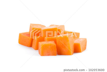 Pieces of fresh ripe carrot isolated on white 102053600