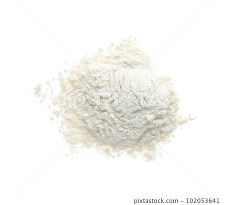 Pile of organic flour isolated on white, top view Pile of organic flour isolated on white, top view 102053641