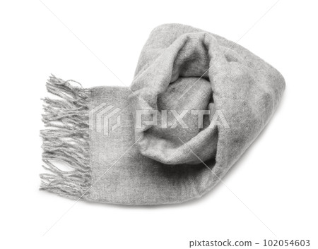 Grey scarf isolated on white, top view 102054603