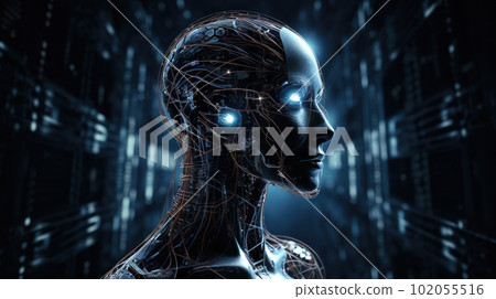 Artificial intelligence technology, revolutionized interact with machines. Machine learning and Deep data mining for big amount od data processing. Concept Future Technology. Generative AI 102055516