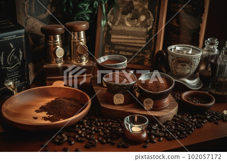 A global, coffee culture exploration, showcasing a variety of traditional coffee preparations and rituals from around the world. Generative AI 102057172