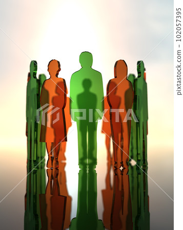 12 male and female silhouettes lined up in a circle clear 3D illustration vertical 102057395