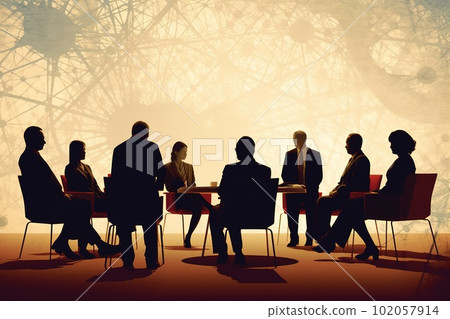 A candid, group debate, featuring economists, business leaders, or policymakers discussing pressing global economic issues, in the meeting room. Generative AI 102057914