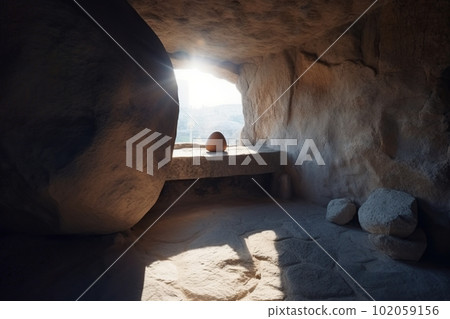 View from the stone inhabited cave on the natural landscape made with generative AI View from the stone inhabited cave on the natural landscape made with generative AI 102059156