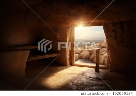 View from the stone inhabited cave on the natural landscape made with generative AI View from the stone inhabited cave on the natural landscape made with generative AI 102059184