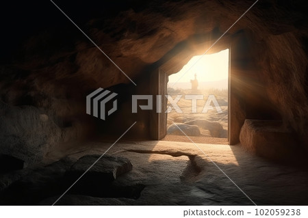 View from the stone inhabited cave on the natural landscape made with generative AI View from the stone inhabited cave on the natural landscape made with generative AI 102059238