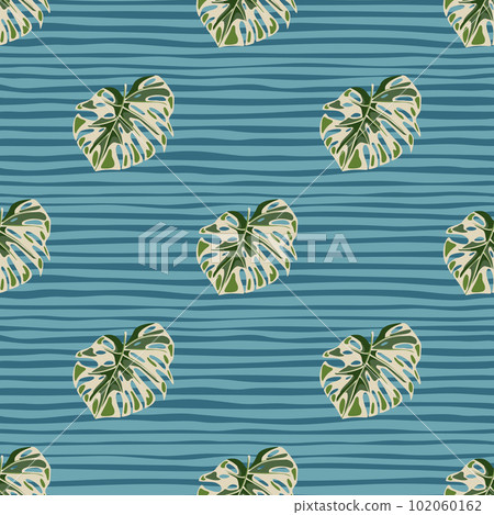 Monstera leaves seamless pattern. Exotic jungle plants endless wallpaper. Leaf background. Hawaiian rainforest floral backdrop. 102060162