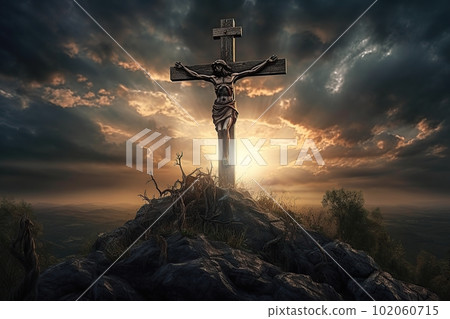 Jesus Christ on the cross made with generative AI Jesus Christ on the cross made with generative AI 102060715