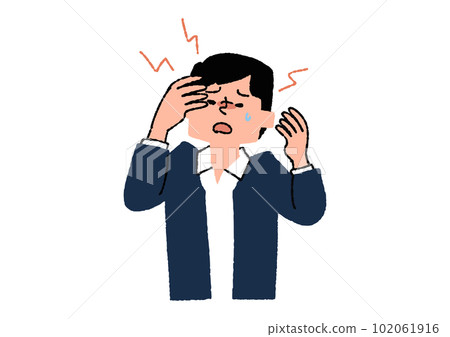 A man suffering from a headache Illustration related to asthenopia and eye disease 102061916