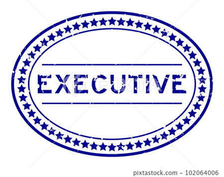 Grunge blue executive word oval rubber seal stamp on white background 102064006