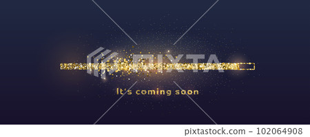 Gold load progress bar. Glowing and glittering dust on black background. 102064908