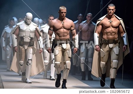 Handsome men with muscular bodies on the catwalk made with generative AI 102065672