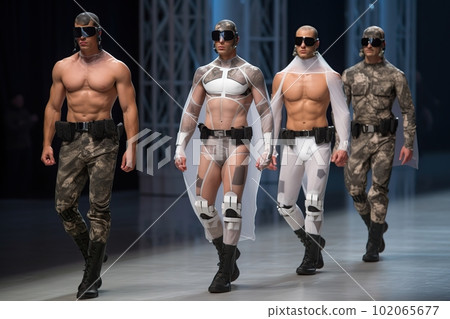 Handsome men with muscular bodies on the catwalk made with generative AI Handsome men with muscular bodies on the catwalk made with generative AI 102065677