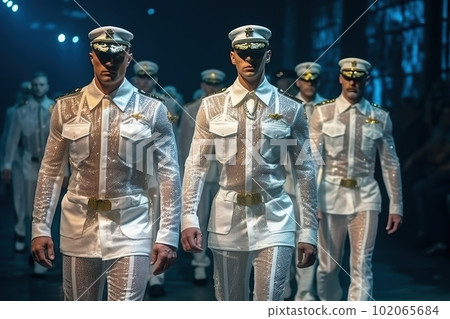 Handsome men with muscular bodies on the catwalk made with generative AI 102065684