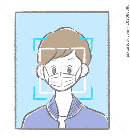 人臉認證系統,戴口罩的人進行人臉認證 簡約可愛手繪插畫 人臉認證系統,戴口罩的人進行人臉認證 簡約可愛手繪插畫 102066396