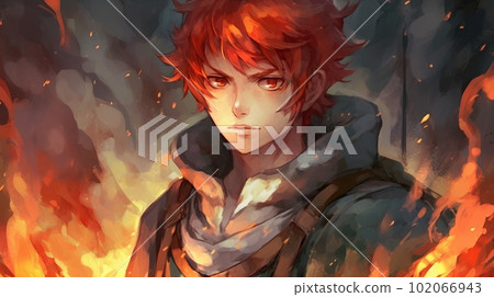 A young male character wearing RPG-style flames: an AI work A young male character wearing RPG-style flames: an AI work 102066943