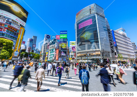 日本東京城市景觀 沒有馬的人增加。戴口罩個人判斷仍未出現感染大爆發=27日，澀谷 102070786
