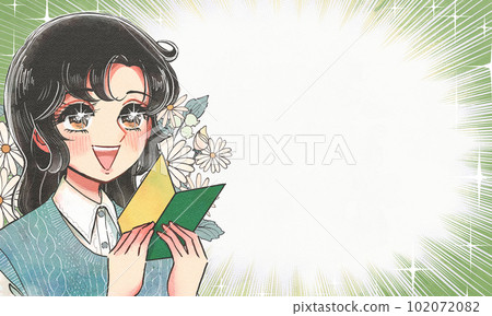 復古漫畫風格濃度線閃光框和嫩葉標記的女人 復古漫畫風格濃度線閃光框和嫩葉標記的女人 102072082