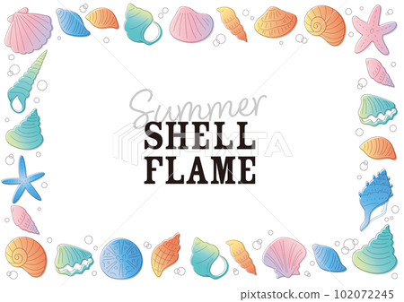 Shellfish and starfish line drawing handwritten vector frame / with text / gradation Shellfish and starfish line drawing handwritten vector frame / with text / gradation 102072245