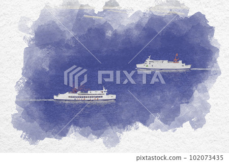 香川縣高松市的水彩風格八島小豆島渡口 香川縣高松市的水彩風格八島小豆島渡口 102073435