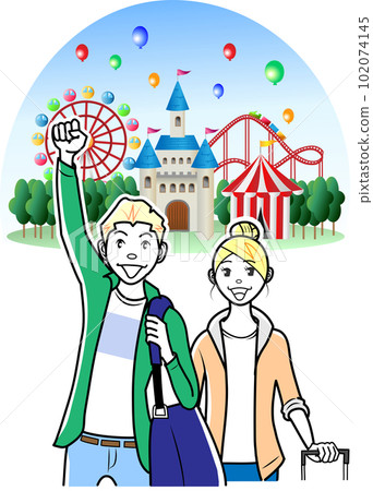 Foreign tourists visiting an amusement park as a couple 102074145