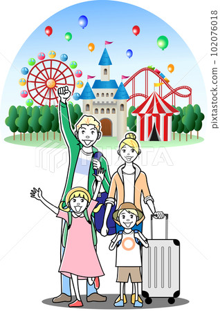 Foreign tourists visiting an amusement park with their families 102076018