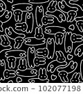 Monotone rabbit illustration all over pattern 102077198