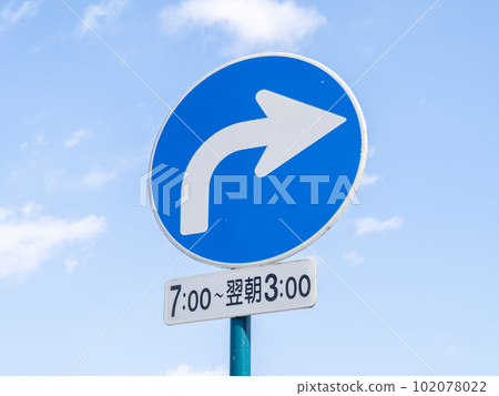 road sign. This sign (regulatory sign) "Prohibition of traveling outside the designated direction" and an auxiliary sign. 102078022