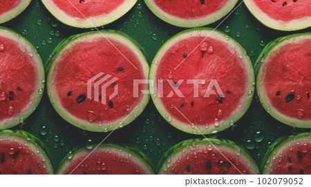 Fresh watermelon seamless background beautifully decorated with sparkling water droplets 102079052