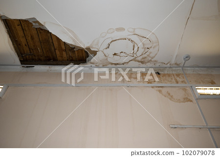 Flooding rainwater, causing damage, peeling paint and mildew. Flooding rainwater, causing damage, peeling paint and mildew. 102079078