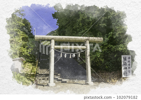 香川縣高松市水彩風格的屋島神社鳥居 香川縣高松市水彩風格的屋島神社鳥居 102079182
