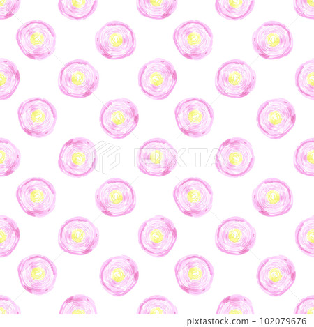 Hand drawn watercolor Pink abstract ranunculus seamless pattern on white background. Can be used for Gift-wrapping, textile, fabric, wallpaper. Hand drawn watercolor Pink abstract ranunculus seamless pattern on white background. Can be used for Gift-wrapping, textile, fabric, wallpaper. 102079676