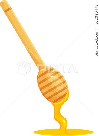 vector illustration wooden spoon for honey, ladle for honey, spoon spindle, honey dipper, honey pours, a drop of honey vector illustration wooden spoon for honey, ladle for honey, spoon spindle, honey dipper, honey pours, a drop of honey 102080475