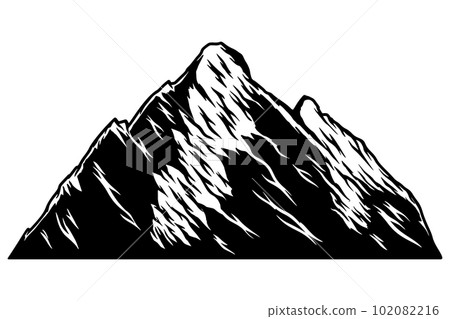 Illustration of mountain in engraving style. Design element for logo, emblem, sign, poster, card, banner. Vector illustration Illustration of mountain in engraving style. Design element for logo, emblem, sign, poster, card, banner. Vector illustration 102082216