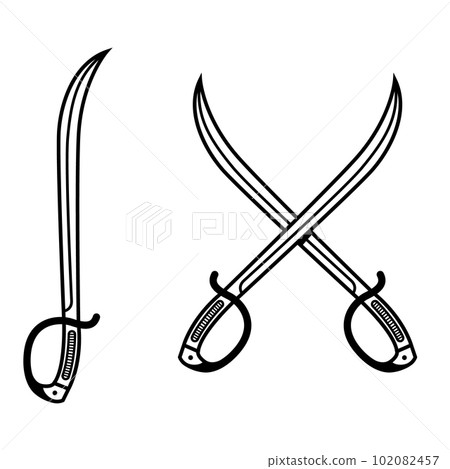 Crossed fencing swords isolated on white background. Design element for logo, label, sign, badge. Vector illustration Crossed fencing swords isolated on white background. Design element for logo, label, sign, badge. Vector illustration 102082457