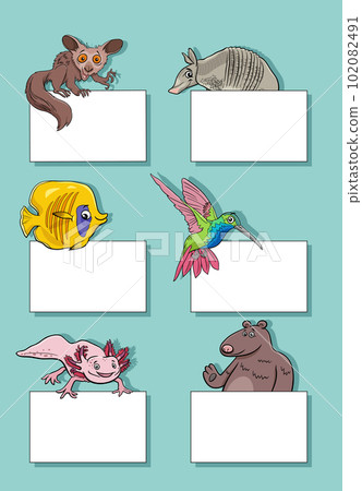 cartoon animals with cards or banners design set 102082491