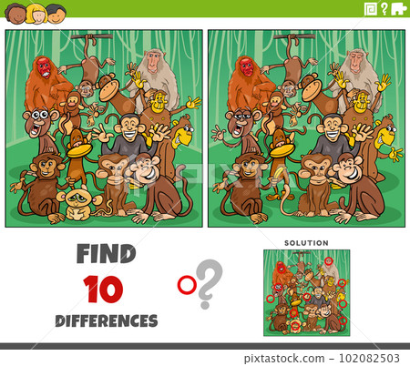 differences game with cartoon monkeys characters group 102082503