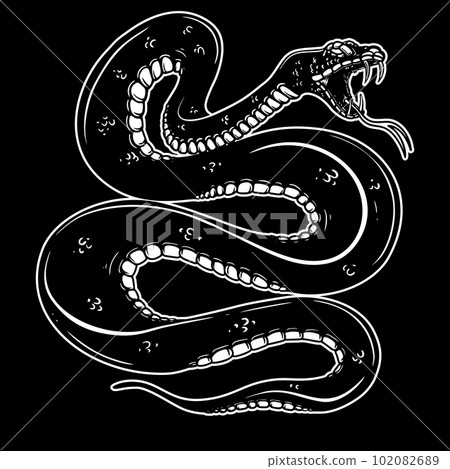 Illustration of poisonous snake in engraving style. Design element for logo, label, sign, poster, t shirt. Vector illustration 102082689