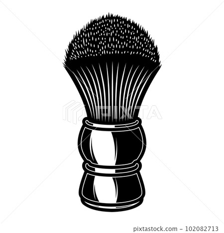 Illustration of shaving brush in engraving style. Design element for logo, emblem, sign, poster, card, banner. Vector illustration 102082713