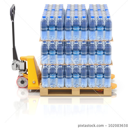 PET water bottles and pallet jack 102083638