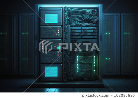 服務器機房圖像：人工智能生成的圖像 102083656