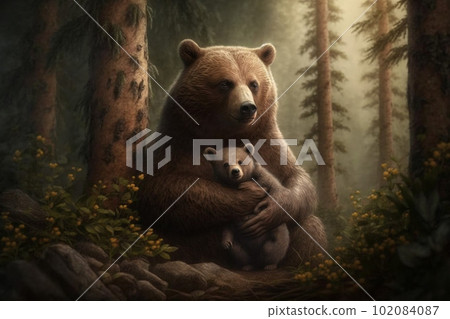 Image of a brown bear parent and child: AI-generated image Image of a brown bear parent and child: AI-generated image 102084087