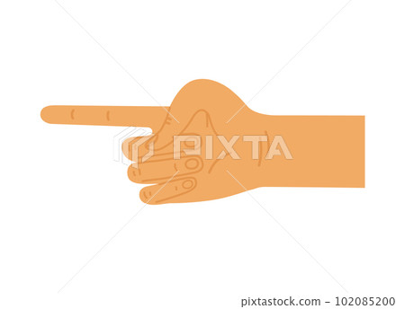 White person hand with finger pointing left. Flat vector illustration isolated on white. 102085200