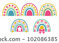 Rainbow set. cute rainbow in pastel colors. cute rainbow with hearts. Vector illustration. 102086385