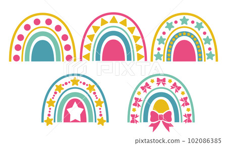 Rainbow set. cute rainbow in pastel colors. cute rainbow with hearts. Vector illustration. 102086385