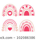 Valentine's Day set of cute boho rainbow with hearts, Vector illustration 102086386