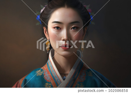Korean woman wearing chima jeogori: AI-generated image 102086858