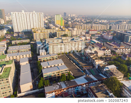 Aerial view metropolitan city office building morning sky 102087243