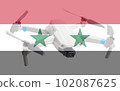 syria flag and quadcopter drone aerial camera 102087625