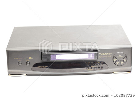 Old video cassette recorder with a videotape, isolated on white background 102087729